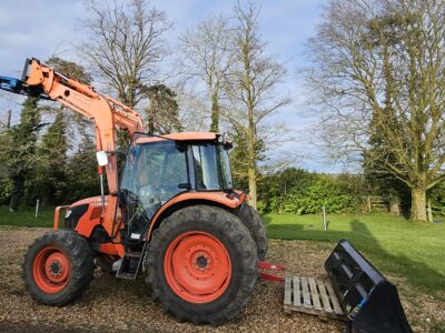 Kubota tractor M9960 with loader arms, bucket,  forks, 1800mm mower implement,  cat 2 pto